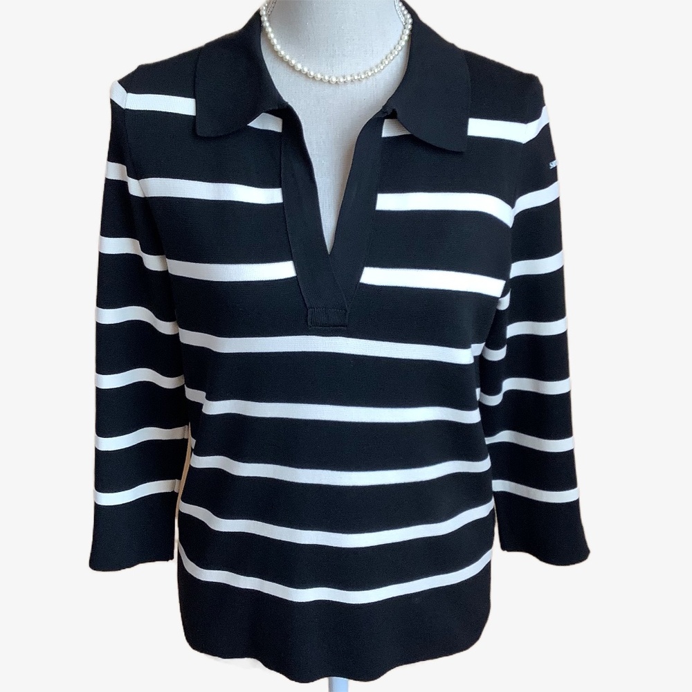 SAINT JAMES Breton Striped Black/Cream Polo Sweater Size 6